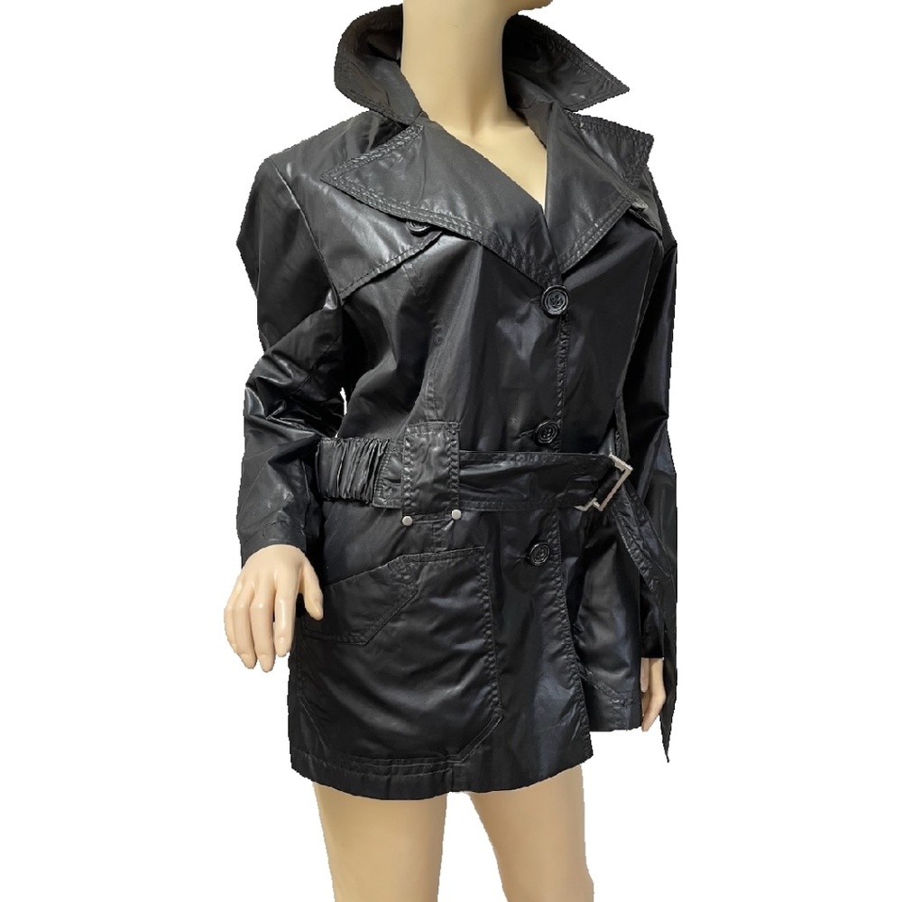 Chico's Jacket 2 (Medium, 12) Black Collared Belted Trench Wind Resist